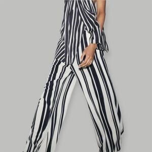 Zara Wide Leg Striped Flowy Dress Pants Nautical Coastal Business Office Formal